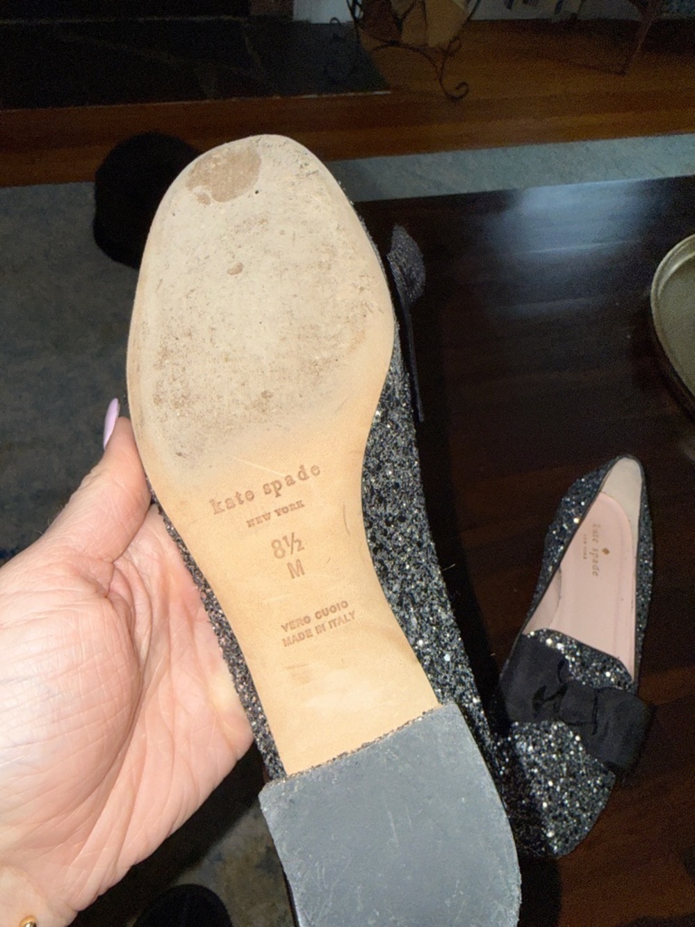 kate spade Black & Silver Glitter Bow Flats - Picture 5 of 5